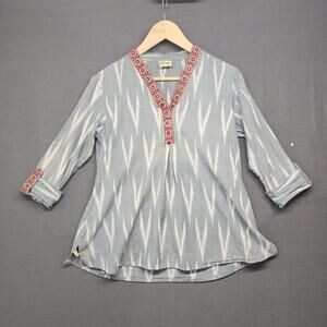 Primp Top Womens Large Embroidered Tunic 3/4 Sleeve Grey